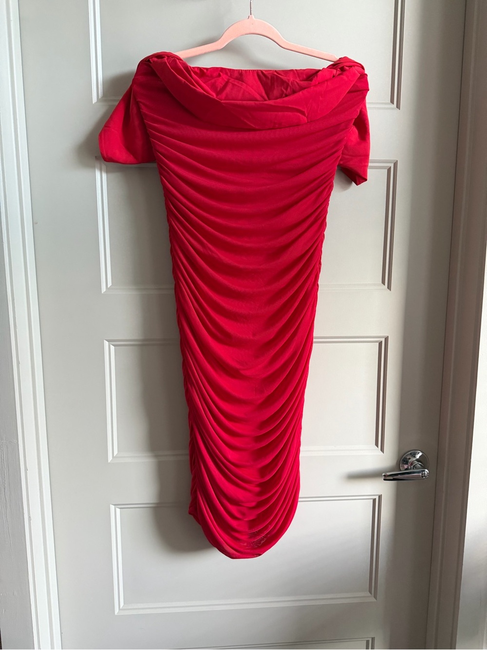 Red Off-Shoulder Ruched Women’s Dress
